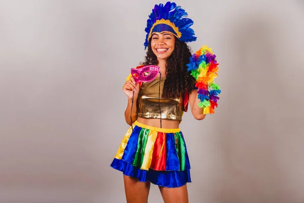 Beautiful Black Brazilian Woman Frevo Clothes Carnival Carnival Feather Headdress — Stock Photo, Image