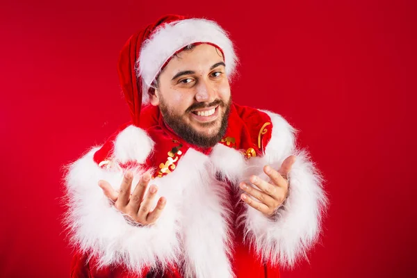 Brasileño Hombre Vestido Santa Claus Ropa Invitando Con Las Manos —  Fotos de Stock