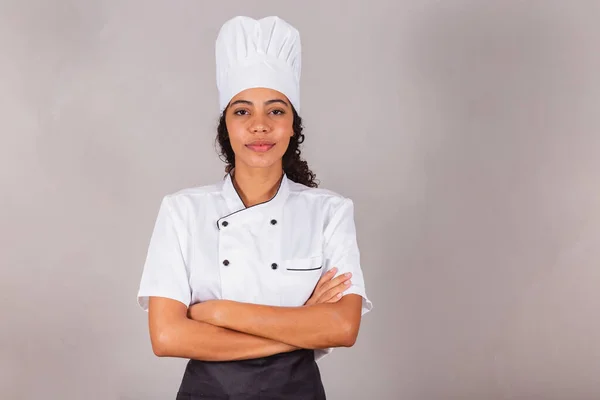 Young Black Brazilian Woman Cook Masterchef Arms Crossed — Stock Photo, Image