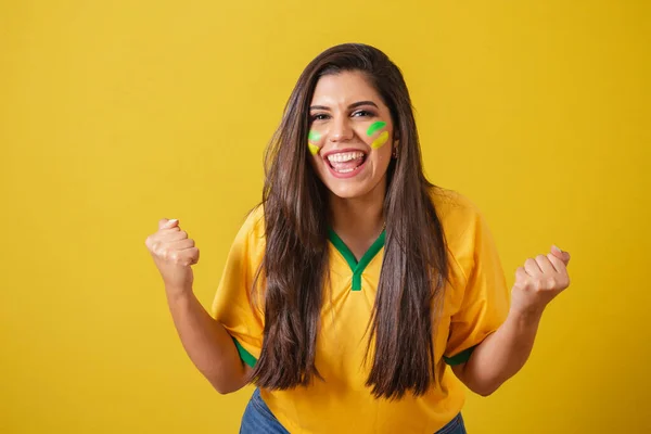 Brezilya Kadın Taraftarı 2022 Dünya Kupası Futbol Şampiyonluğu Titreşimli Takım — Stok fotoğraf