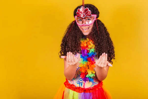 Caucasian Brazilian Girl Dressed Carnival Calling Your Hands Come Here — Stock Photo, Image