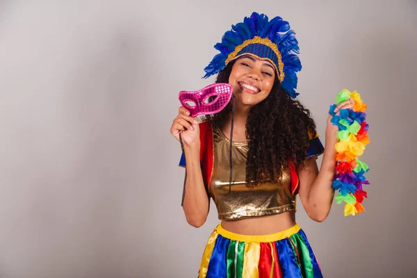 Vacker Svart Brasiliansk Kvinna Med Frevo Kläder Karneval Karnevalshögtiden Med — Stockfoto