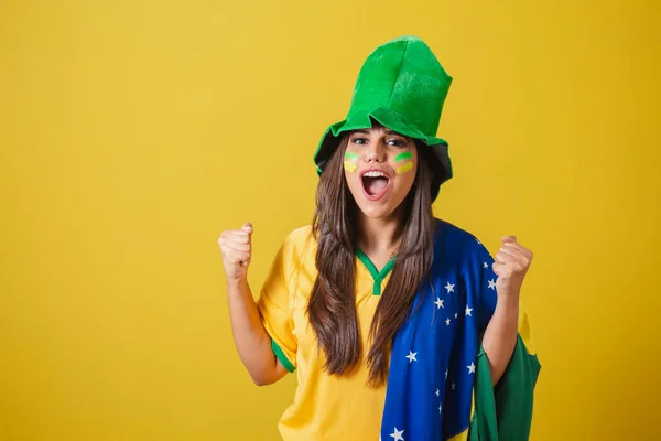 Anhängerin Von Brasilien 2022 Schreiendes Tor Feiern Feiern Feiern — Stockfoto