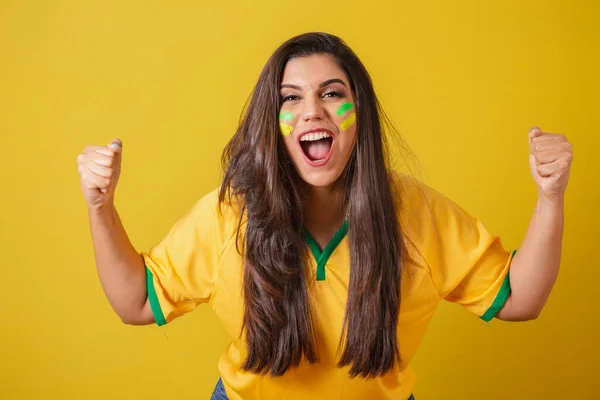 Brezilya Nın Kadın Taraftarı 2022 Dünya Kupası Futbol Şampiyonası Çığlık — Stok fotoğraf