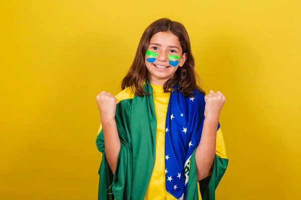 Brazilian Caucasian Girl Football Fan Positive Affirmative Approval — Stock Photo, Image