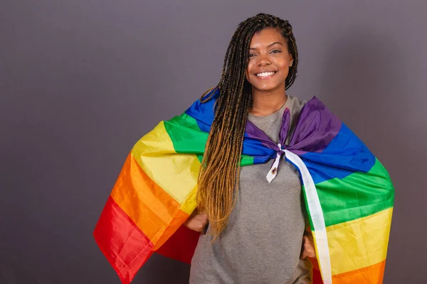 Jonge Afro Braziliaanse Vrouw Lgbt Vlag — Stockfoto