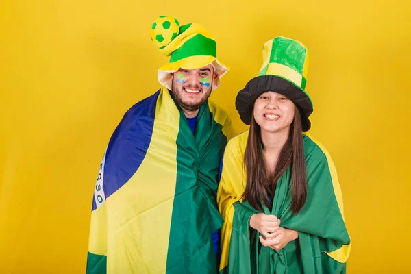 Paar Fußballfans Aus Brasilien Überrascht Wow Unglaublich — Stockfoto