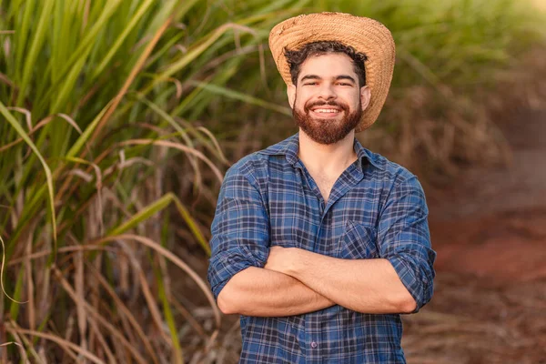 ブラジルの白人男性 農村労働者 農業技術者 腕が交差した 楽観的だ 起業家 — ストック写真