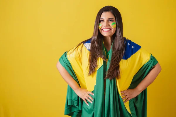 Brezilya Nın Kadın Taraftarı 2022 Dünya Kupası Futbol Şampiyonası Pelerin — Stok fotoğraf