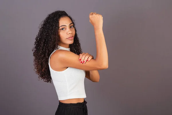 Young Black Brazilian Woman Raised Closed Fist Militancy Feminism — Stock Photo, Image