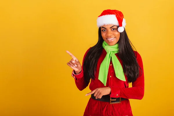 Belle Femme Brésilienne Noire Vêtue Vêtements Noël Père Noël Claus — Photo