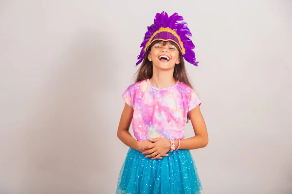 Stock image Beautiful Brazilian girl, child, dressed for carnival in Brazil. laughing, smiling.