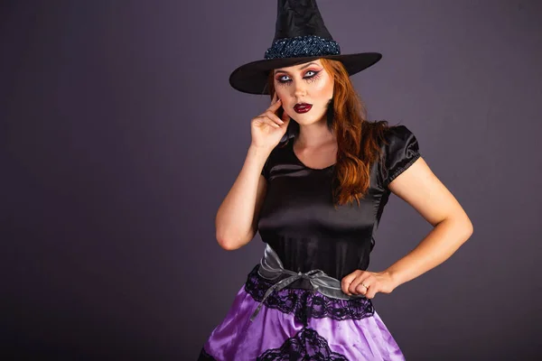 Répétition Halloween Femme Caucasienne Costume Sorcière Portrait Demi Corps — Photo