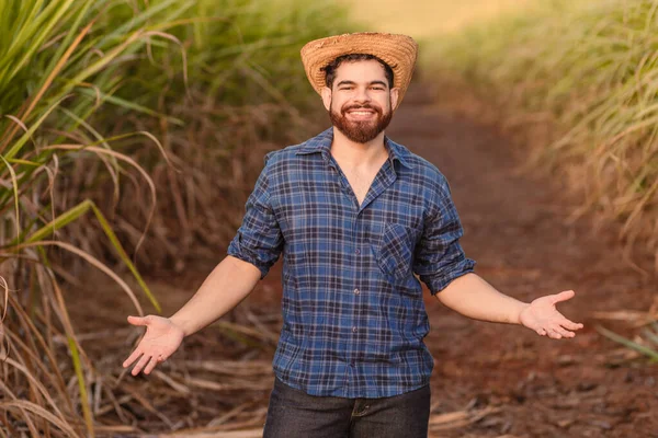 Hombre Caucásico Brasileño Agricultor Trabajador Rural Ingeniero Agrícola Bienvenidos Abran — Foto de Stock