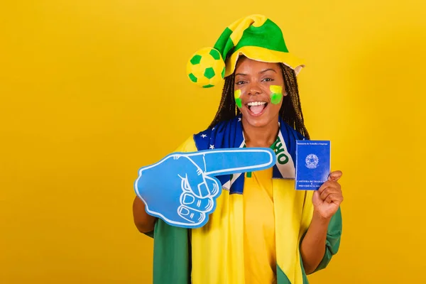 Mulher Negra Jovem Futebol Brasileiro Cartão Trabalho Recursos Humanos Trabalho — Fotografia de Stock