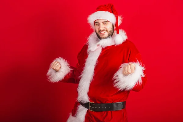 Caucasian Brazilian Man Dressed Christmas Outfit Santa Claus Celebrating Wishing — Stock Photo, Image