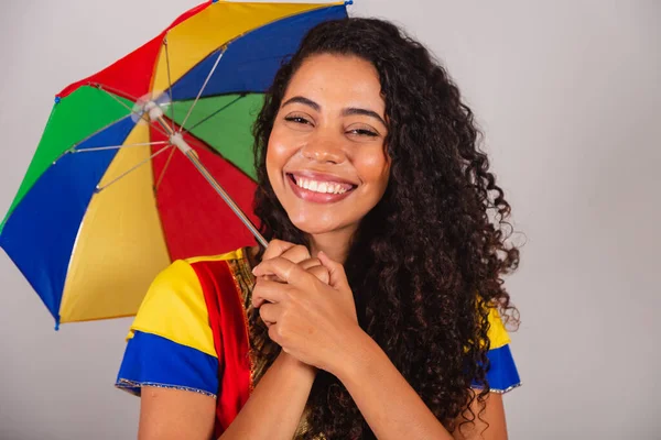 Krásná Černá Brazilka Frevo Oblečkem Deštníkem Karneval Detail Fotografie — Stock fotografie