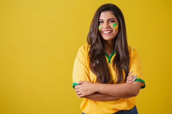 Brezilya Nın Kadın Taraftarı 2022 Dünya Kupası Futbol Şampiyonası Kollar — Stok fotoğraf