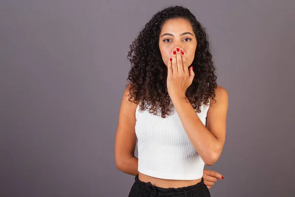 Young Brazilian Black Woman Hands Mouth Silence Concept Violence Women — Stock Photo, Image