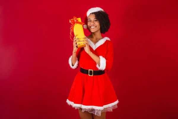 Belle Femme Brésilienne Noire Habillée Père Noël Claus Maman Claus — Photo