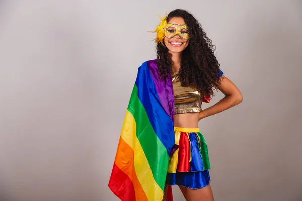 Wanita Brasil Hitam Yang Cantik Dengan Pakaian Frevo Karnaval Mengenakan — Stok Foto