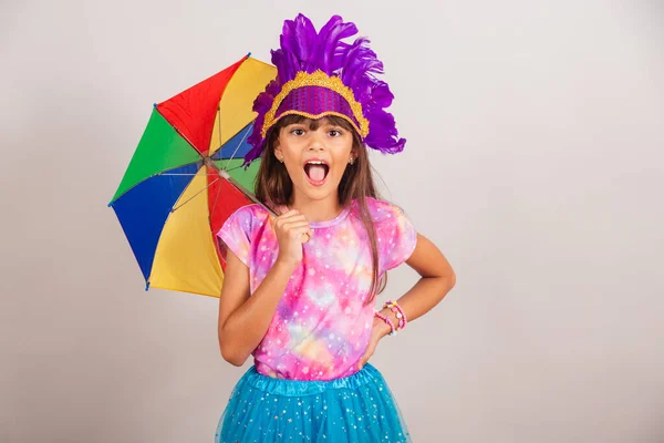 Beautiful Brazilian Girl Child Dressed Carnival Brazil Unbelievable Frevo Umbrella — Stock Photo, Image