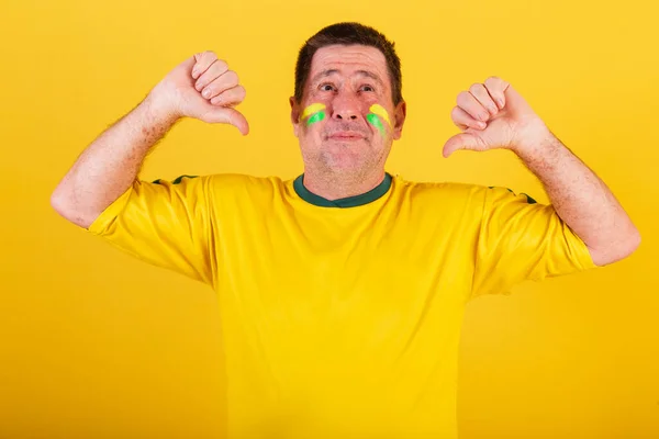Homme Adulte Fan Football Brésilien Signe Aversion Désapprobation Aversion Négatif — Photo