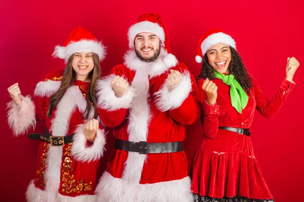 Бразильські Друзі Різдвяним Одягом Санта Клаус Святкування — стокове фото