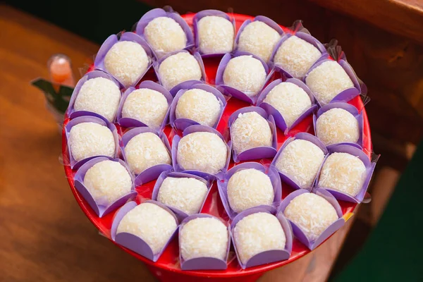 Portion of coconut sweets. Typical Brazilian sweets for children\'s birthdays.