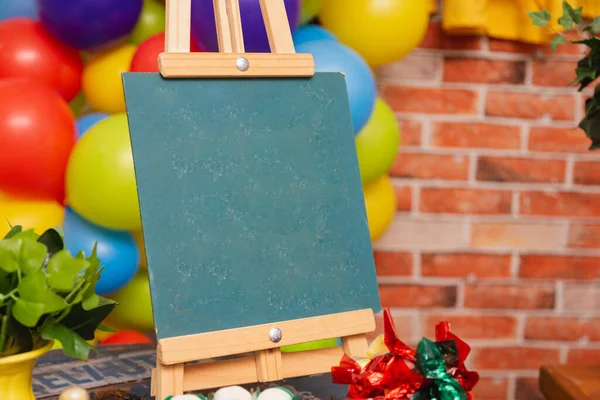 Lavagna Lavagna Vuota Testo Sfondo Decorato Compleanno Dei Bambini — Foto Stock
