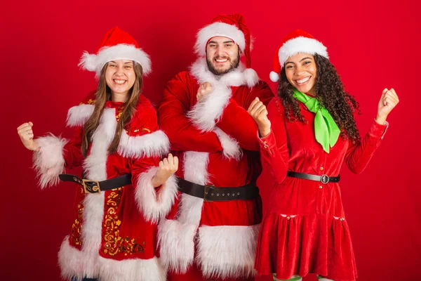 Бразильські Друзі Різдвяним Одягом Санта Клаус Святкування — стокове фото