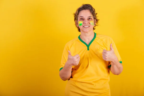Adult Adult Woman Soccer Fan Brazil Positive Affirmative — Stock Photo, Image