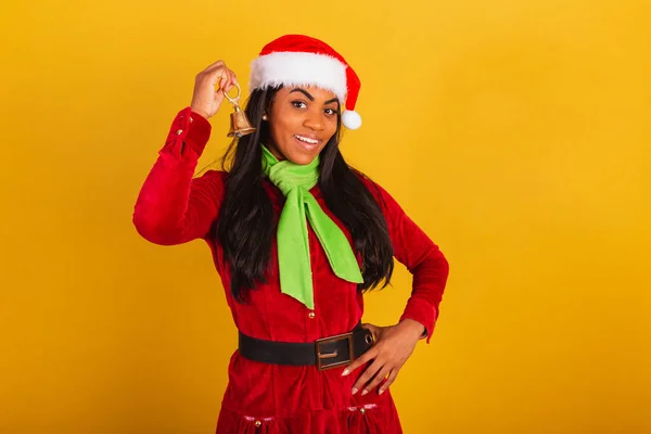 Красивая Черная Бразильская Женщина Одетая Рождественскую Одежду Санта Клаус Рождественским — стоковое фото