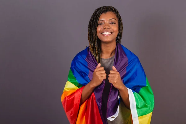 Jonge Afro Braziliaanse Vrouw Draagt Lgbt Lgbtq Militant Biseksuele Vlag — Stockfoto