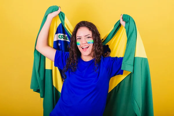 Tifosa Calcio Femminile Tifosa Del Brasile Coppa Del Mondo Che — Foto Stock