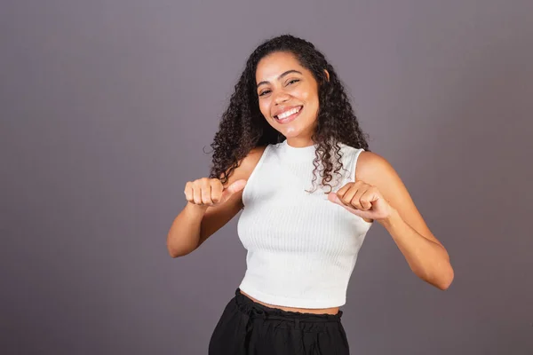 Young Brazilian Black Woman Pointing Herself Choosing Herself Self Love — Stock Photo, Image