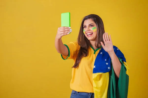 Sostenitrice Del Brasile Coppa Del Mondo 2022 Campionato Calcio Videochiamata — Foto Stock