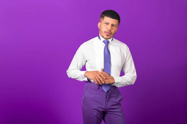 Brazilian black man, dressed in business clothes and violet tie. purple business man.
