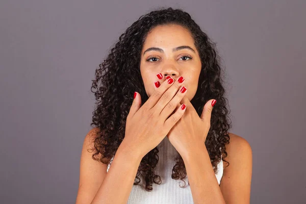 Young Brazilian Black Woman Hands Mouth Silence Concept Violence Women — Stock Photo, Image