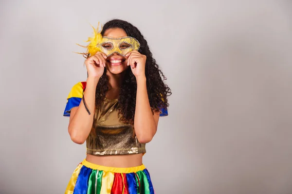 Mulher Brasileira Preta Bonita Com Roupa Frevo Guarda Chuva Carnaval — Fotografia de Stock