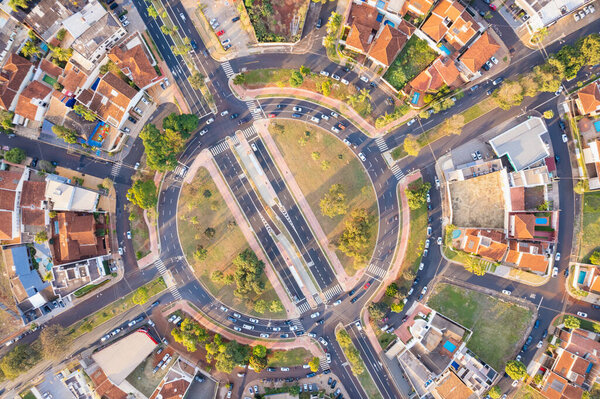 Ribeirao Preto, Sao Paulo, Brazil - Circle May, 2022: Av Independencia and Av Joo Fiusa roundabout, the most famous avenue in Brazil