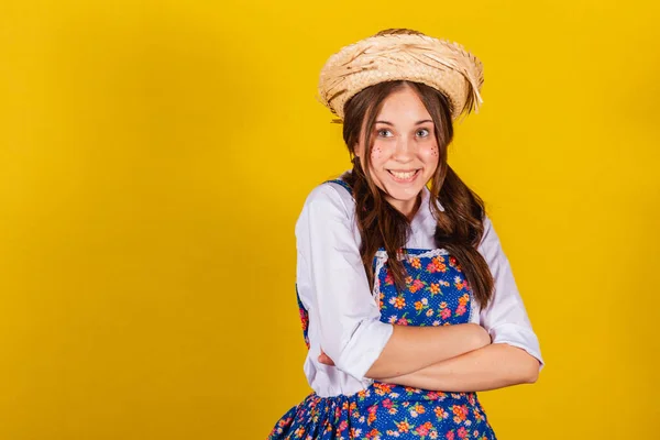 Woman Wearing Typical Clothes Festa Junina Crossed Arms — Stock Photo, Image
