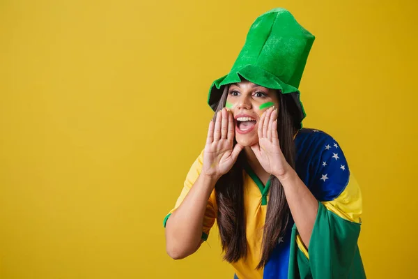 Sostenitrice Del Brasile Coppa Del Mondo 2022 Promozione Urlante Diffondere — Foto Stock
