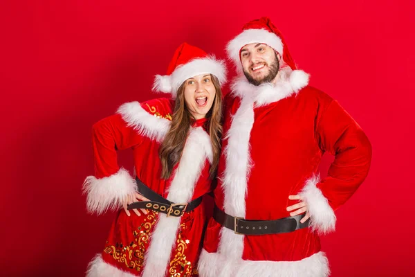 Braziliaans Paar Met Kerst Kleding Santa Claus — Stockfoto