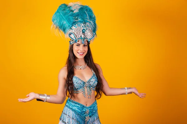 Beautiful Brazilian Woman Queen Clothes Samba School Carnival Feather Crown — Stock Photo, Image