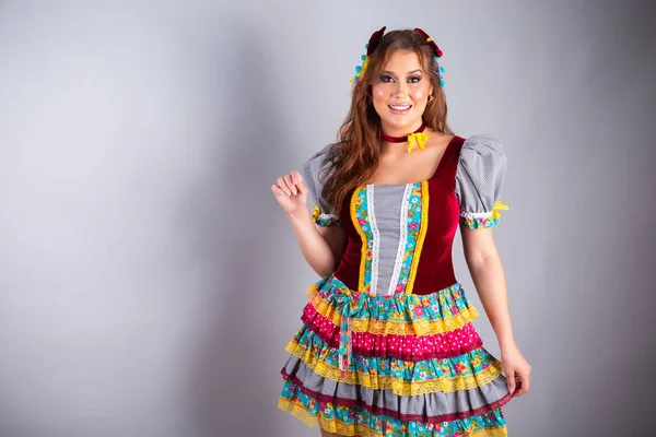 Beautiful Brazilian Woman Wearing Country Clothes Festa Joo Festa Junina — Stock Photo, Image