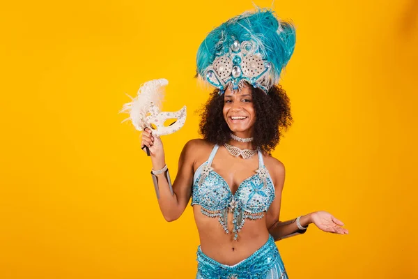 Czarny Kobieta Królowa Brazylijski Samba Szkoła Niebieski Karnawał Odzież Korona — Zdjęcie stockowe