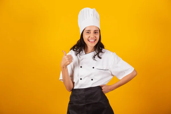 Femme Brésilienne Chef Cuisinier Cuisinier Comme Signe Avec Les Doigts — Photo