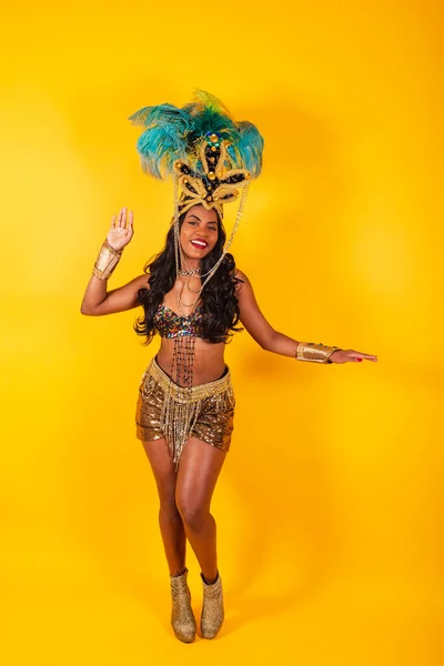 Foto Vertical Corpo Inteiro Mulher Brasileira Negra Roupas Carnaval Posando — Fotografia de Stock