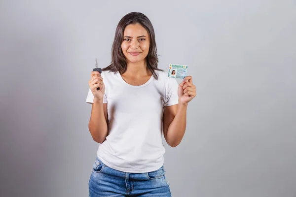 Mujer Brasileña Con Licencia Conducir Licencia Conducir Documento Brasileño Llave — Foto de Stock